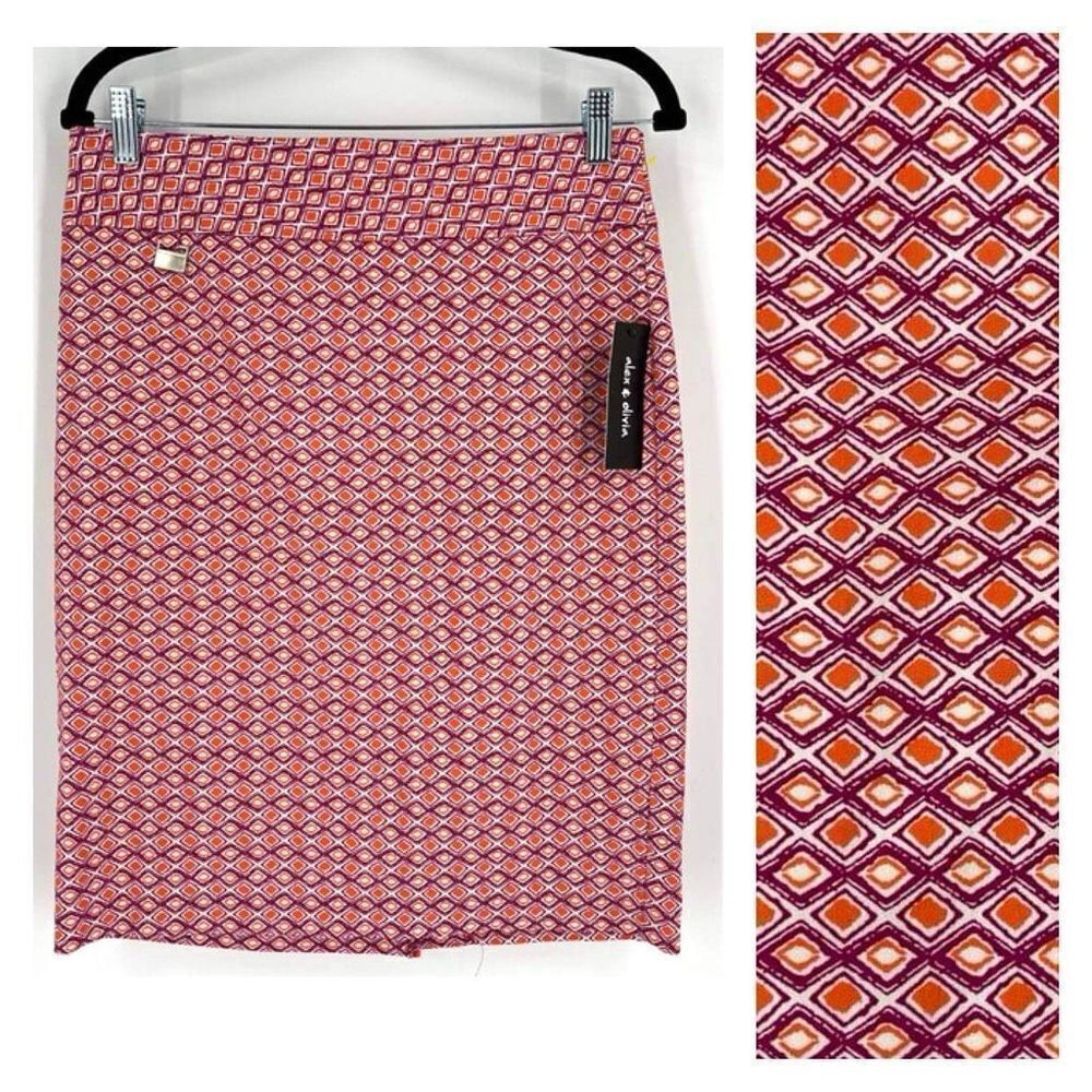 NWT Alex & Olivia Stretch Geometric Pink Pencil Skirt Size Medium Colorful Sprin